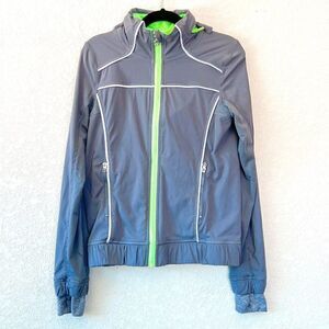 Ivivva Gray & Neon Green Zip Up Jacket with Hoodie, Size 8